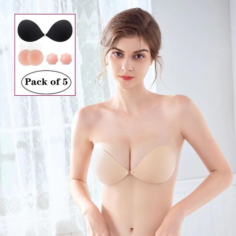 Sticky Bra,Backless Strapless Bra Push Up,Adhesive Invisible Lift Up Bras for Women Wedding Dresses Reusable,Black in Saudi Arabia