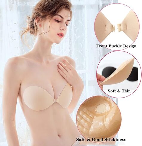 Sticky Bra,Backless Strapless Bra Push Up,Adhesive Invisible Lift Up Bras for Women Wedding Dresses Reusable,Black in Saudi Arabia