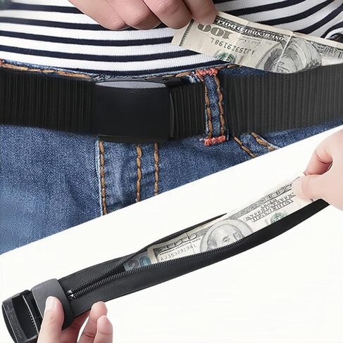 حزام نقود للرجال من Ubozaw، آمن للسفر وجيب مخفي، حزام نقود للأشياء الثمينة، حزام مخبأ نقدي لجواز السفر، معتمد من إدارة أمن المواصلات الأمريكية، حزام تكتيكي من النايلون بدون معدن مع إبزيم بلاستيكي للسفر ضد النشل (أسود) in Saudi Arabia