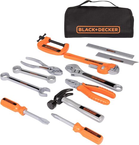 Black+Decker Kids Tool Bag Set 13-Piece Junior Roll Up Bag Pretend Play Tools, Hammer, Phillips Screwdriver, Pliers, Adjustable Wrench & More! for Boys & Girls Ages 3+ in Saudi Arabia