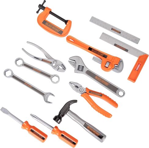 Black+Decker Kids Tool Bag Set 13-Piece Junior Roll Up Bag Pretend Play Tools, Hammer, Phillips Screwdriver, Pliers, Adjustable Wrench & More! for Boys & Girls Ages 3+ in Saudi Arabia