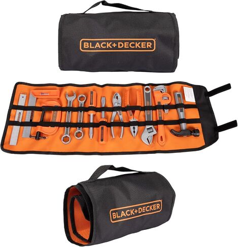 Black+Decker Kids Tool Bag Set 13-Piece Junior Roll Up Bag Pretend Play Tools, Hammer, Phillips Screwdriver, Pliers, Adjustable Wrench & More! for Boys & Girls Ages 3+ in Saudi Arabia