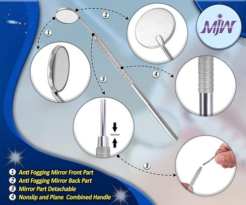 Dental Mirror with Handle, Stainless Steel Dentist Tools for Teeth Cleaning Inspection, Oral Hygiene Mouth Mirror for Daily Use CE,Silver in Saudi Arabia