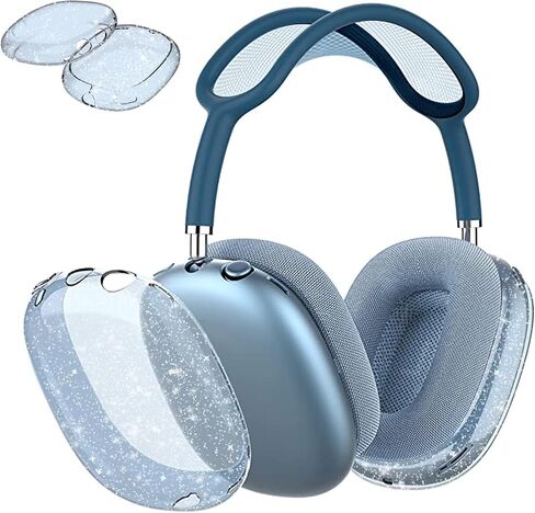 Aircawin لـ AirPods Max Case Clear Blue Glitter، حافظة شفافة مضادة للصدمات لـ Airpods Max Case Cover، حافظة واقية ناعمة مضادة للخدش من مادة TPU ملحقات لا صفراء لسماعات AirPod Max - أزرق لامع in Kuwait