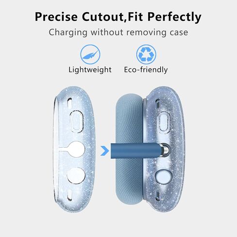 Aircawin لـ AirPods Max Case Clear Blue Glitter، حافظة شفافة مضادة للصدمات لـ Airpods Max Case Cover، حافظة واقية ناعمة مضادة للخدش من مادة TPU ملحقات لا صفراء لسماعات AirPod Max - أزرق لامع in Kuwait