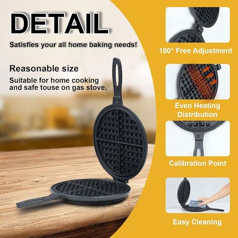 LD HuYY Professional 8-inch Cast Iron Waffle Maker Stove Top | Thickened Body, Quick Heating, Non-Coated Surface | Rustic Round Cast Iron Waffle Iron in Saudi Arabia