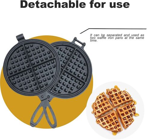 LD HuYY Professional 8-inch Cast Iron Waffle Maker Stove Top | Thickened Body, Quick Heating, Non-Coated Surface | Rustic Round Cast Iron Waffle Iron in Saudi Arabia