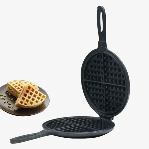 LD HuYY Professional 8-inch Cast Iron Waffle Maker Stove Top | Thickened Body, Quick Heating, Non-Coated Surface | Rustic Round Cast Iron Waffle Iron in Saudi Arabia