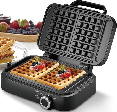 صانعة الوافل البلجيكية العميقة للغاية من جولدن براري بقدرة 1200 وات، شريحتين من حديد الوافل غير القابل للصدأ، 1 بوصة من الوافل السميك، 7 مستويات تحمير قابلة للتعديل، صانعة الفطائر الكهربائية، جوانب لا تسبب الفوضى، أسود in Kuwait