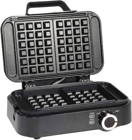 صانعة الوافل البلجيكية العميقة للغاية من جولدن براري بقدرة 1200 وات، شريحتين من حديد الوافل غير القابل للصدأ، 1 بوصة من الوافل السميك، 7 مستويات تحمير قابلة للتعديل، صانعة الفطائر الكهربائية، جوانب لا تسبب الفوضى، أسود in Kuwait