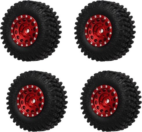 إطارات سيارة RC، مجموعة إطارات وعجلات RC مكونة من 4 قطع من سبائك الألومنيوم وإطارات مطاطية لـ TRAXXAS 1/18 لسيارة RC Axial SCX24 1/24 RC (أحمر) in Kuwait