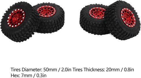 إطارات سيارة RC، مجموعة إطارات وعجلات RC مكونة من 4 قطع من سبائك الألومنيوم وإطارات مطاطية لـ TRAXXAS 1/18 لسيارة RC Axial SCX24 1/24 RC (أحمر) in Kuwait