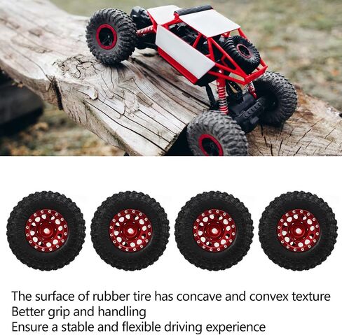 إطارات سيارة RC، مجموعة إطارات وعجلات RC مكونة من 4 قطع من سبائك الألومنيوم وإطارات مطاطية لـ TRAXXAS 1/18 لسيارة RC Axial SCX24 1/24 RC (أحمر) in Kuwait