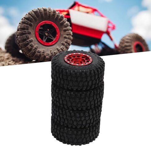 إطارات سيارة RC، مجموعة إطارات وعجلات RC مكونة من 4 قطع من سبائك الألومنيوم وإطارات مطاطية لـ TRAXXAS 1/18 لسيارة RC Axial SCX24 1/24 RC (أحمر) in Kuwait