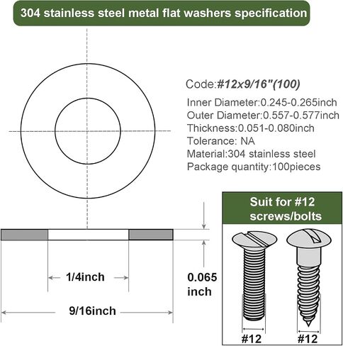 #12 Washers Flat, 12 x 3/4" Stainless Steel Fender Flat Washers for Screws, 3/4" Outside Diameter Metal Washers for Bolts, 18-8 (304) Stainless Steel Lock Washer #12 (20Pack) in Saudi Arabia