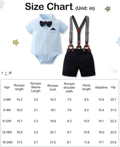 YUEMION Infant Baby Boy Clothes Gentleman Outfits Suits Summer Short Sleeve Bowtie Bodysuit Shirts + Suspender Shorts(Blue,6-9M) in Saudi Arabia