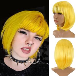 White Bob Wig With Bangs 12 Inch Short Synthetic Fiber Bob Wigs for Women Short Bob Wigs and Halloween Cosplay Wig With One Cap (White) in Saudi Arabia