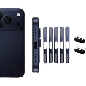 2 PCS Type C Charging Port Plug Cover Cap, 5 PCS Earpiece Speaker Mash Anti Dust Proof Adhesive Covers for iPhone 17 Pro Max - Blue in Saudi Arabia