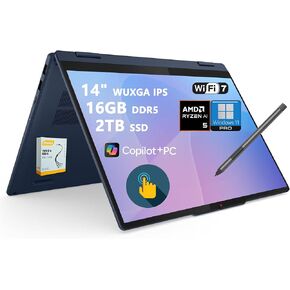 لاب توب لينوفو ايديا باد فليكس 5 2 في 1 | شاشة WUXGA IPS Touch مقاس 14 بوصة | AMD Ryzen AI 5 340 (ما يصل إلى 50 قطعة علوية) | 16 جيجابايت DDR5 1 تيرابايت SSD | Copilot+ PC for Creator Designer Business Professional Win11 مع ملحق DLCA in Kuwait