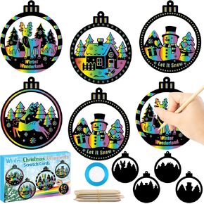 CY2SIDE 60PCS Snowman Rainbow Color Scratch Cards Gift Set for Kids DIY Winter Snowman Hanging Scratch Cards for Kids Snowman Magic Art Rainbow Color Craft Kit for Winter Christmas Party Favors in Kuwait