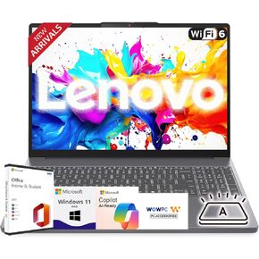 Lenovo Newly Designed 16" Business Laptop(2025/2026 Edition) with Microsoft Office, AMD Ryzen 7 5825U, 16GB RAM, 1TB SSD, Ultra Quiet Design, Long Battery Life, Wi-Fi 6, Windows 11 Pro, WOWPC in Kuwait