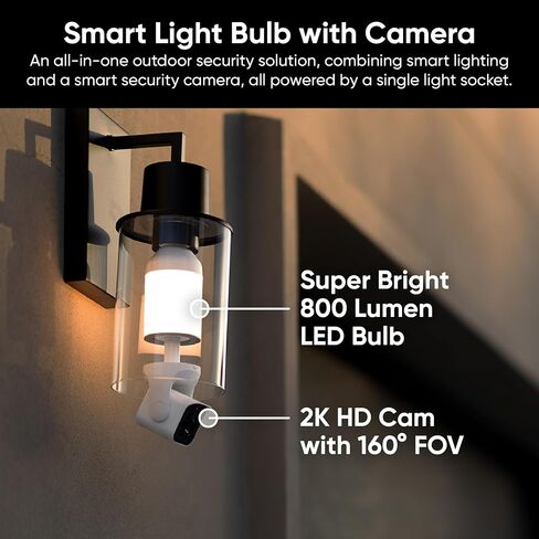WYZE Bulb Cam Security Camera, 2K HD Outdoor Light Bulb Camera, Color Night Vision, Dimmable LED Bulb, Motion Detection, Siren Alarm, Works w/Alexa/Google Assistant. Free Expert Support (Renewed) in Saudi Arabia
