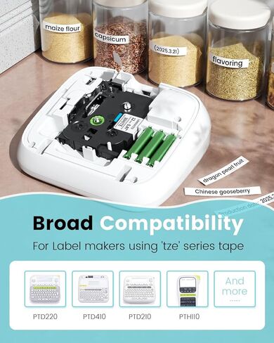 استبدال شريط الملصقات P Touch TZe-231 12 مم 0.47 بوصة مصفح باللون الأبيض TZ عبوات شريط صانع الملصقات المتوافقة مع Brother TZe231 Ptouch PT-D210 D220 H110 1280 1880 1890، أسود على أبيض 1/2 بوصة، 5 عبوات in Kuwait