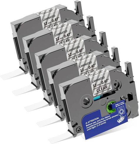 استبدال شريط الملصقات P Touch TZe-231 12 مم 0.47 بوصة مصفح باللون الأبيض TZ عبوات شريط صانع الملصقات المتوافقة مع Brother TZe231 Ptouch PT-D210 D220 H110 1280 1880 1890، أسود على أبيض 1/2 بوصة، 5 عبوات in Kuwait