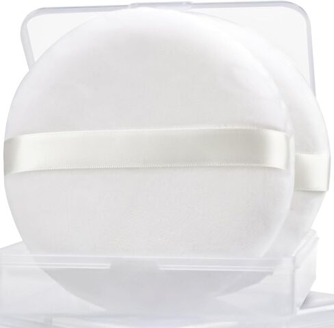 Large Loose Powder Puff, 4.13 Inch Powder Puff for Body Powder, Ultra Soft Velour Body Puff with Ribbon, 2pcs, White, Round in Saudi Arabia