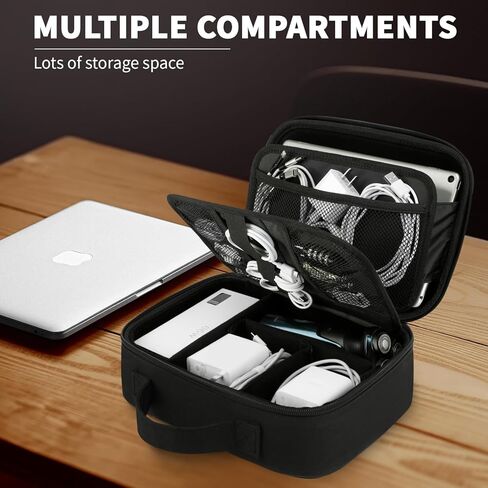 حقيبة سفر لتنظيم الأجهزة الإلكترونية من ZOMFELT، منظم سفر صلب من مادة EVA، منظم حقيبة مقاوم للصدمات، منظم سلك مزدوج الطبقة، حقيبة كبيرة لتنظيم الكابلات، منظمات تقنية للرجال، الهاتف، الحبل، أسود in Kuwait