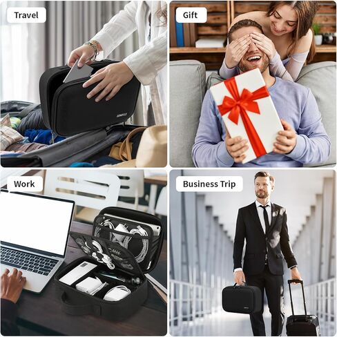 حقيبة سفر لتنظيم الأجهزة الإلكترونية من ZOMFELT، منظم سفر صلب من مادة EVA، منظم حقيبة مقاوم للصدمات، منظم سلك مزدوج الطبقة، حقيبة كبيرة لتنظيم الكابلات، منظمات تقنية للرجال، الهاتف، الحبل، أسود in Kuwait