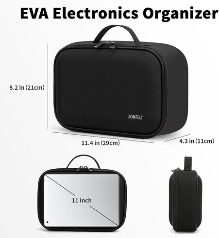 حقيبة سفر لتنظيم الأجهزة الإلكترونية من ZOMFELT، منظم سفر صلب من مادة EVA، منظم حقيبة مقاوم للصدمات، منظم سلك مزدوج الطبقة، حقيبة كبيرة لتنظيم الكابلات، منظمات تقنية للرجال، الهاتف، الحبل، أسود in Kuwait