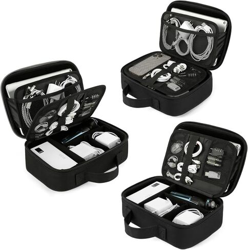 حقيبة سفر لتنظيم الأجهزة الإلكترونية من ZOMFELT، منظم سفر صلب من مادة EVA، منظم حقيبة مقاوم للصدمات، منظم سلك مزدوج الطبقة، حقيبة كبيرة لتنظيم الكابلات، منظمات تقنية للرجال، الهاتف، الحبل، أسود in Kuwait