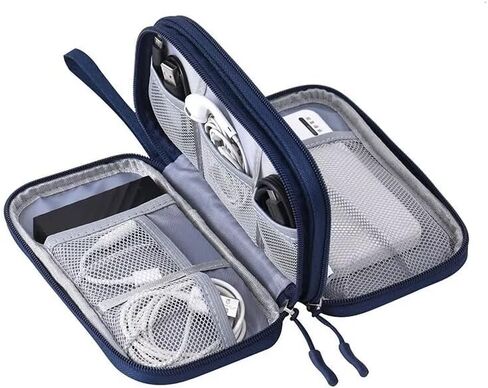 Travel Essentials Electronic Cable Organizer Pouch, Portable Waterproof Double-Layer Storage Bag for Cords, Chargers, Phones, and Earphones – Blue in Saudi Arabia