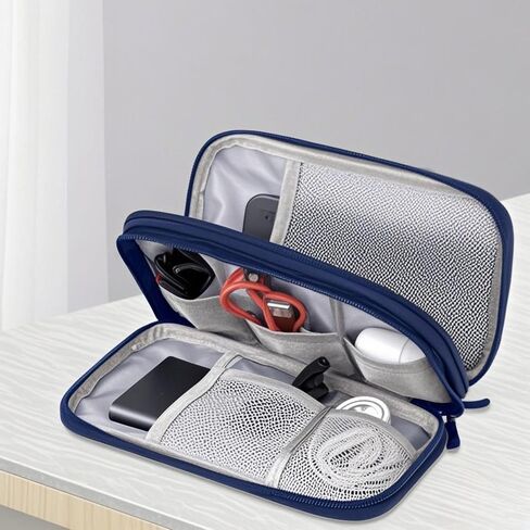 Travel Essentials Electronic Cable Organizer Pouch, Portable Waterproof Double-Layer Storage Bag for Cords, Chargers, Phones, and Earphones – Blue in Saudi Arabia