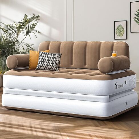 YITAHOME Queen Size Air Sofa Bed Mattress with Headboard and Pump, Blow Up Couch Inflatable Bed for Home Living Room, 79" x 60" x 25" (Expanded Size, Brown) in Saudi Arabia
