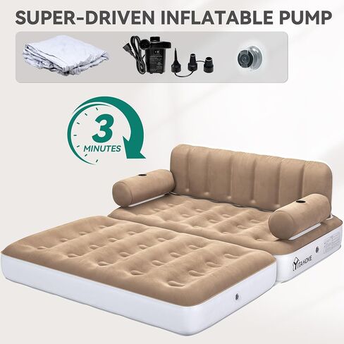 YITAHOME Queen Size Air Sofa Bed Mattress with Headboard and Pump, Blow Up Couch Inflatable Bed for Home Living Room, 79" x 60" x 25" (Expanded Size, Brown) in Saudi Arabia
