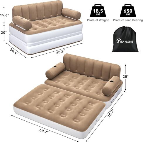 YITAHOME Queen Size Air Sofa Bed Mattress with Headboard and Pump, Blow Up Couch Inflatable Bed for Home Living Room, 79" x 60" x 25" (Expanded Size, Brown) in Saudi Arabia