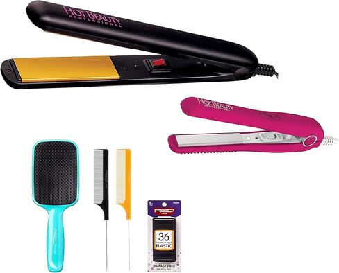 Hot Beauty Professional Ceramic Mini Flat Iron 1/2" Anti-Frizz Extreme Smooth (Violet) Travel Pouch Included in Saudi Arabia
