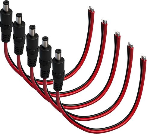 كابل طرفي طاقة بتيار مستمر 5.5 مم × 2.5 مم، 5 حزم، 14AWG 0.8FT مع موصل أسطواني ذكر لكاميرا CCTV، DVR، ضوء LED، مصدر طاقة (أسلاك سوداء حمراء) in Kuwait