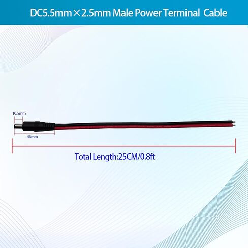 كابل طرفي طاقة بتيار مستمر 5.5 مم × 2.5 مم، 5 حزم، 14AWG 0.8FT مع موصل أسطواني ذكر لكاميرا CCTV، DVR، ضوء LED، مصدر طاقة (أسلاك سوداء حمراء) in Kuwait
