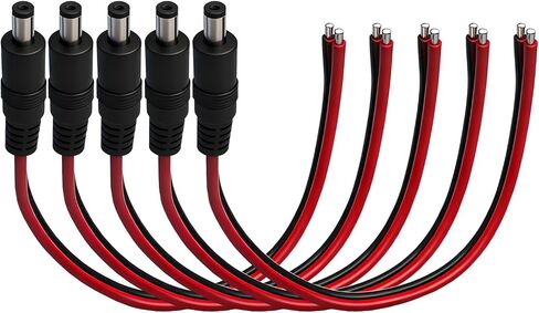 كابل طرفي طاقة بتيار مستمر 5.5 مم × 2.5 مم، 5 حزم، 14AWG 0.8FT مع موصل أسطواني ذكر لكاميرا CCTV، DVR، ضوء LED، مصدر طاقة (أسلاك سوداء حمراء) in Kuwait
