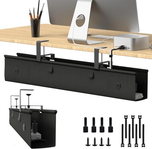 Under Desk Cable Management Tray, 40-inch No-Drill Cord Organizer with Anti-Sag Reinforced Base, Fabric Wire Management Hider for Standing Desk, Office & Gaming Accessories - Black in Saudi Arabia