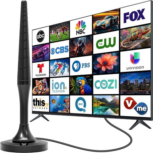 TV Antenna for Smart TV, Digital Indoor HD Antenna with 360° Long Range Reception & Magnetic Base, Supports 4K 1080P VHF/UHF Local Channels, Easy Setup with 10ft Coax Cable (RT-3) in Saudi Arabia