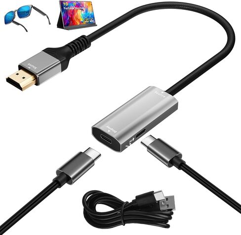 HDMI Male to USB C Female Adapter 4K@60Hz for AR Glasses, Unidirectional HDMI Source to Type C Display with Charging Port for Portable Monitor from PS5/4,Xbox,Switch, PC, Steam, Power Cable Included in Saudi Arabia