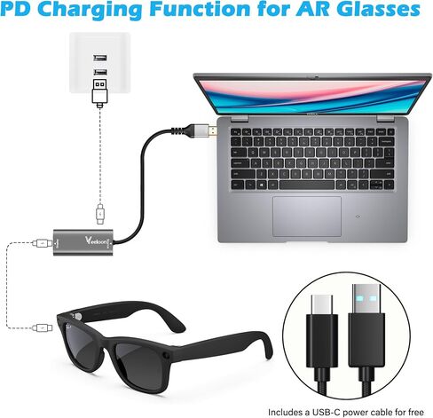 HDMI Male to USB C Female Adapter 4K@60Hz for AR Glasses, Unidirectional HDMI Source to Type C Display with Charging Port for Portable Monitor from PS5/4,Xbox,Switch, PC, Steam, Power Cable Included in Saudi Arabia
