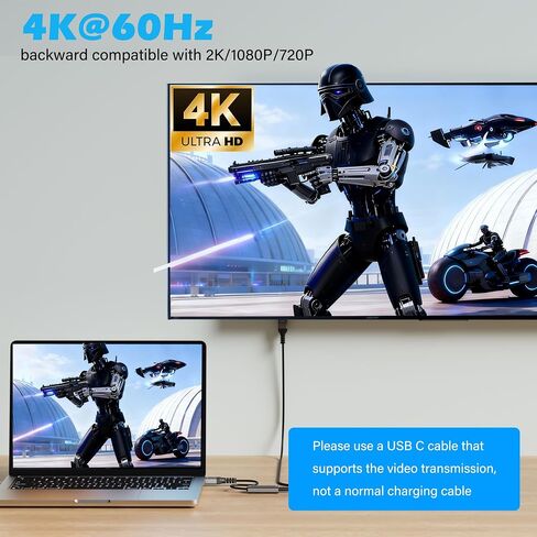 HDMI Male to USB C Female Adapter 4K@60Hz for AR Glasses, Unidirectional HDMI Source to Type C Display with Charging Port for Portable Monitor from PS5/4,Xbox,Switch, PC, Steam, Power Cable Included in Saudi Arabia