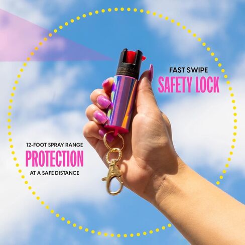 BLINGSTING Pepper Spray for Women - Maximum Strength OC Self Defense Spray - 12 ft Range - UV Marking Dye for Police ID - Swipe Safety Lock, Compact & Fashionable Keychain - Holographic in Kuwait