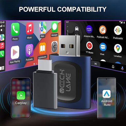 محول CarPlay اللاسلكي، 2 في 1 سلكي إلى CarPlay اللاسلكي ومحول Android التلقائي، التوصيل والتشغيل، 5G WiFi/BT 5.0، يدعم iPhone iOS 10+ وAndroid 11+، التحكم الصوتي والاتصال السريع in Kuwait