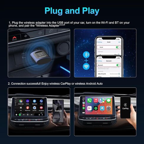 محول CarPlay اللاسلكي، 2 في 1 سلكي إلى CarPlay اللاسلكي ومحول Android التلقائي، التوصيل والتشغيل، 5G WiFi/BT 5.0، يدعم iPhone iOS 10+ وAndroid 11+، التحكم الصوتي والاتصال السريع in Kuwait